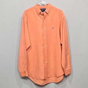 Vintage 90s Ralph Lauren Blake Shirt Medium Orange Silk Linen Oversized Baggy